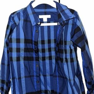 Blue and Black Plaid Button-Up Shirt
